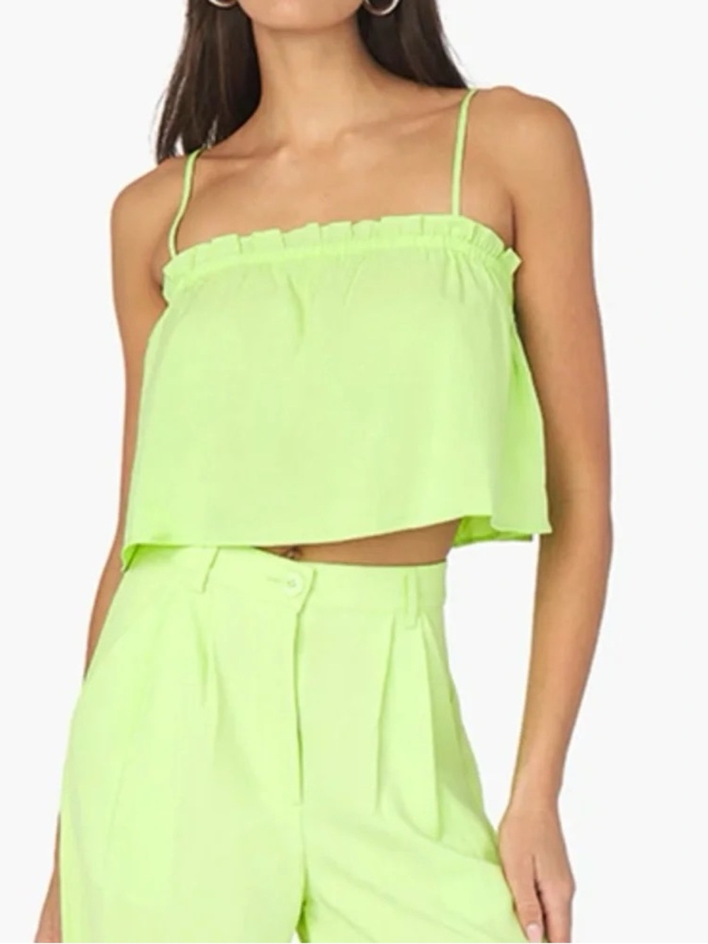 WeWoreWhat Size Medium Lime Green Ruffle Square Neck Cropped Cami Tank Top